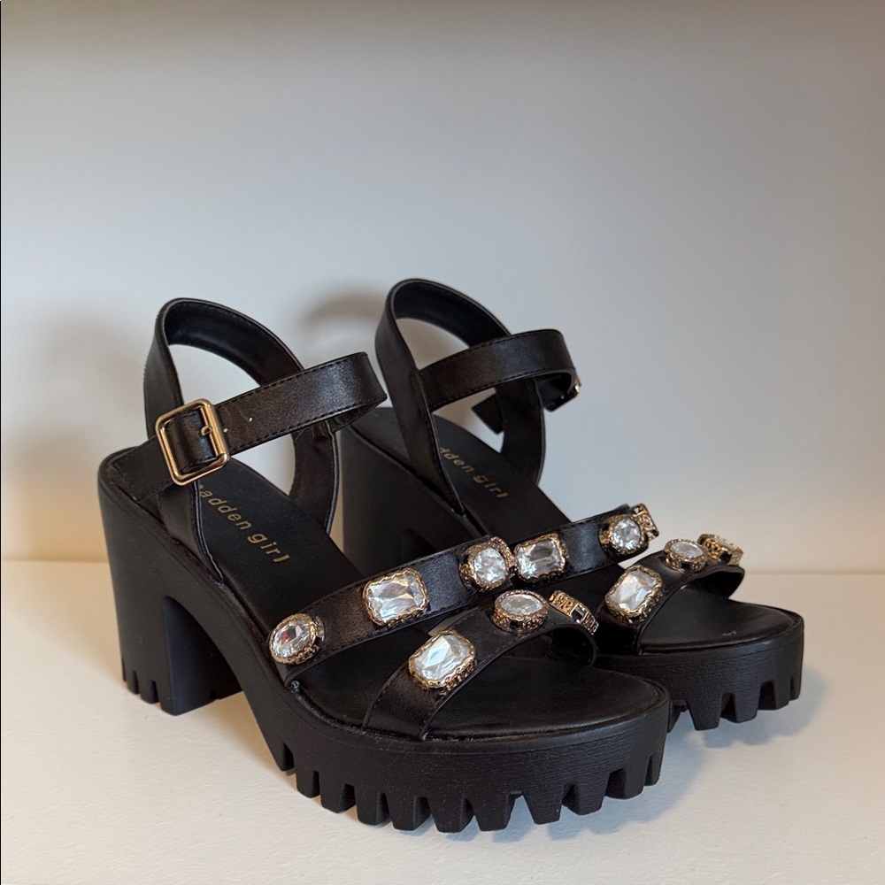 Madden Girl Black Jeweled Platform Heels